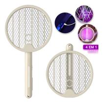 Raquete Elétrica Para Matar Mosquito Moscas Pernilongos Recarregável USB Dobrável 4 em 1 Com Luz UV