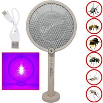 Raquete Elétrica Portátil Luz LED UV Mata Mosquito Pernilongos Recarregável USB Bivolt - DP839