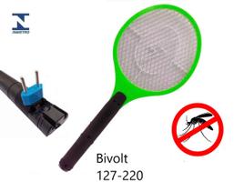 Raquete Elétrica Recarregável Mata Mosquito Insetos Verde - AD