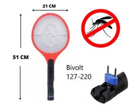 Raquete Elétrica Recarregável Mata Mosquito Insetos Vermelho - AD
