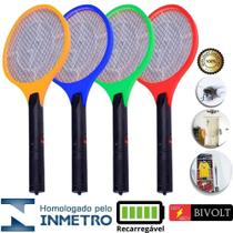 Raquete Mata Mosca Insetos Bivolt Cores Sortidas com Bateria