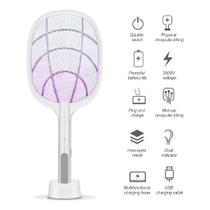 Raquete Mata Mosquito Recarregável Com Suporte De Mesa Casa Cor Branco