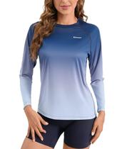 Rash Guard Eteoepo para mulheres UPF 50+ de manga comprida azul marinho 2GG Rash Guard Eteoepo para mulheres UPF 50+ de manga comprida azul marinho 2GG