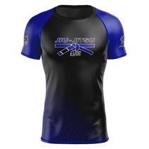 Rash Guard Manga Curta Cor Faixa Jiu-Jitsu Academia Treino Segunda Pele Proteção - Azul