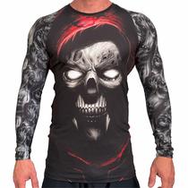 Rash Guard Masculina Compressão NoGi Skull Red Manga Longa