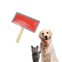 Rasqueadeira Escova Magica Removedor de Pelos Mortos Profissional Animais Cães e Gatos Cabo de Madeira Pet