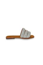 Rasteira Cabedal Fechado Com Strass Prata Solado Couro Fenômena Outlet Calce Leve