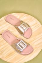 Rasteira Couro Fivela - Prata Velho