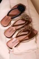 Rasteira Couro Pompom - Preto