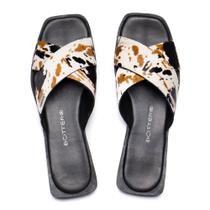 Rasteira Feminina Bottero Couro Animal Print Preto/bege
