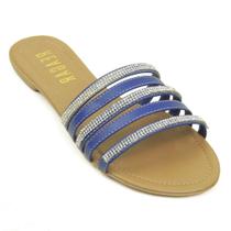Rasteira feminina com strass Reagar Azul Ref.:6539