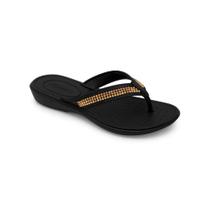 Rasteira Feminina Confort Preta com Pedraria Casual Elegante para o Dia a Dia