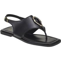 Rasteira Feminina Confortável Bico Quadrado Enfeite Dourado Rasteirinha