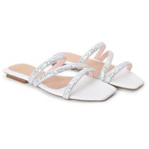 Rasteira Feminina Confortável Branca com Glitter Rasteira Feminina Confortável Branca com Glitter