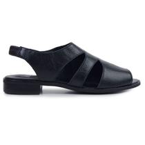 Rasteira Feminina Lugo Couro Preta - 2256