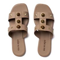 Rasteira Feminina Via Scarpa Aplicações Bege Médio