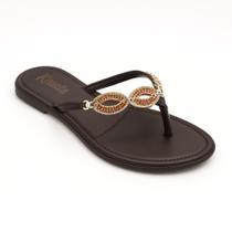 Rasteira Feminina Vogue Café com Pedraria Casual Elegante para o Dia a Dia