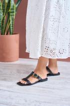 Rasteira Flat Couro Fivela - Preto