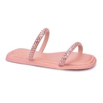 Rasteira Flat Cristal Strass Feminino Godiva Rosado Light Confortavel