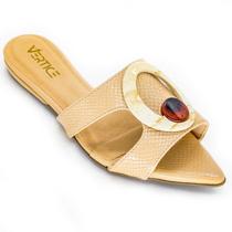 Rasteira Flat Feminina Snake Bico Folha - Nude