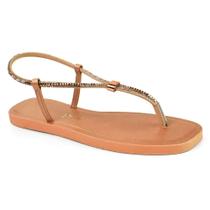 Rasteira Flat Godiva Feminina Casual Tiras Brilhantes Cobre