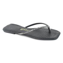 Rasteira Godiva de Dedo Feminina Duas Tiras Glitter Preto Onix