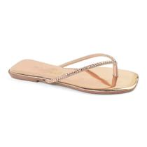 Rasteira Godiva de Dedo Feminina Tiras Glitter Metalizada Cobre