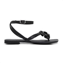 Rasteira Leruchel Flor Tira Dedo Amarração Tornozelo Preta