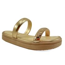 Rasteira Mississipi Flatform Metalizada Enfeite Strass - Dourado