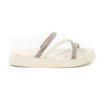 Rasteira Moleca Flatform Strass Tiras Feminina - Creme