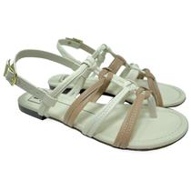 Rasteira Moleca Multi Tiras Bicolor Feminina - Branco e Nude