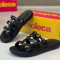 Rasteira Moleca Tiras Finas Com Detalhes Metalizados Feminino Preto