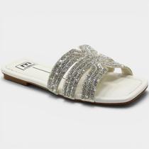 Rasteira Moleca Tiras Strass Ana Castela Feminina - Off White - 33