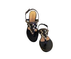 Rasteira preta croco vernice