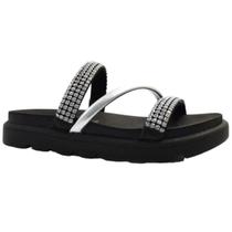 Rasteira Vizzano Flatform Tira Strass Feminia - Preto e Prata