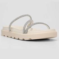 Rasteira Vizzano Flatform Tiras Strass Hotfix - Branco