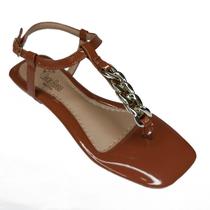 Rasteirinha Bico Quadrado Caramelo de Corrente