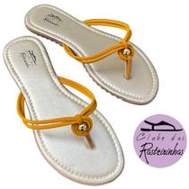 Rasteirinha Chinelo Bico Redondo Dourada Gold Metalic Feminina