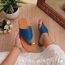 Rasteirinha Feminina Anel Dedo Azul PU Palmilha Comfort Leve