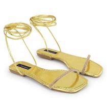 Rasteirinha Feminina Bico Quadrado com Strass Ouro Rasteirinha Feminina Bico Quadrado com Strass Ouro