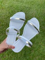 Rasteirinha feminina com tira lisa dupla de duas cores sola reta com bico redondo sandalha adulta