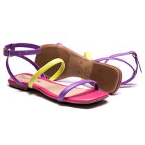 Rasteirinha Feminina Com Tiras Coloridas Sadalia Leve Moda Rasteirinha Feminina Com Tiras Coloridas Sadalia Leve Moda