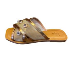 Rasteirinha feminina couro bronze tela