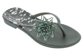 Rasteirinha Feminina Estampada Ivete Flor Verde Sangalo Grendha