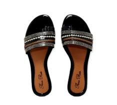 Rasteirinha feminina tiras com strass sandália