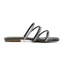 Rasteirinha Mulher Fácil Calçar Chinelo Sandália Tiras Delicada Moderna Strass