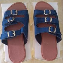 Rasteirinhas com 3 Fivelas na cor Jeans