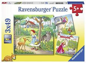 Ravensburger 08051, Rapunzel, Chapeuzinho Vermelho, Rei sapo 3 x 49 Quebra-cabeças em uma caixa, 3 x 49 Peças quebra-cabeças para crianças, cada peça é única, peças se encaixam perfeitamente, multi, 8,25" x 8,25"