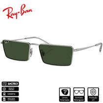 Ray-Ban Original Emy Bio-Based Prata Polido Verde Escuro Clássico G-15 Polarizado - RB3741 003/9A 56-17