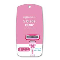 Razor Amazon Basics 5 Blade FITS para mulheres, 1 alça e 2 cartuchos